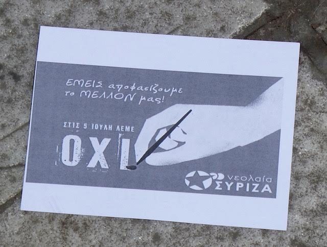 NO. Flyers urging an 'Oxi' or no vote are strewn on Syntagma Square on July 1. Photo by Joey Hofileña/Rappler.com 