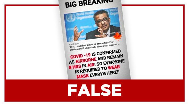 FALSE: COVID-19 is ‘confirmed’ airborne