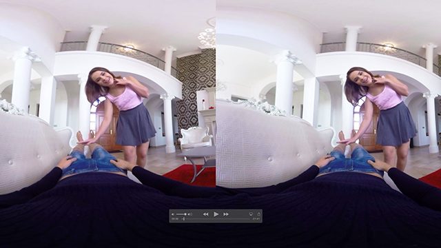 VR PORN. A screenshot from a BadoinkVR teaser trailer for virtual reality pornography. 