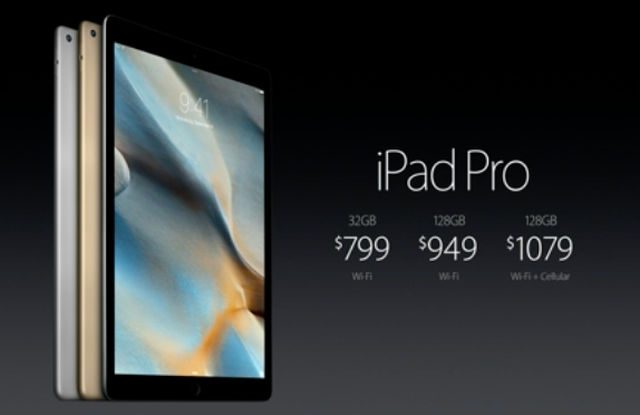 IPAD PRO PRICING. Screen shot from Apple livestream 