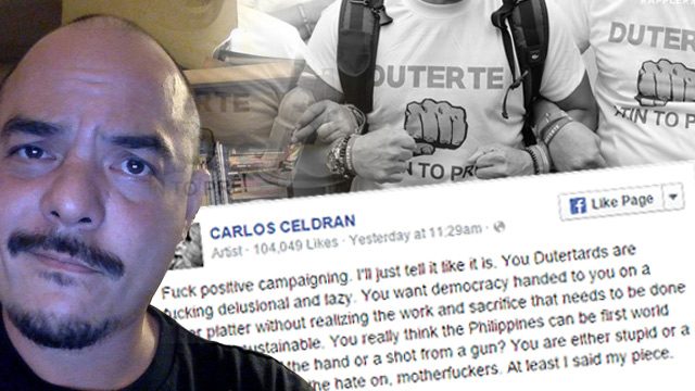 Celdran: Duterte supporters ‘delusional and lazy’