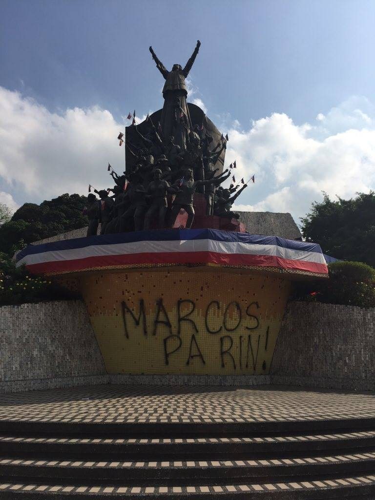 Vandals deface People Power Monument with ‘Marcos pa rin’