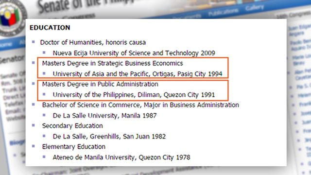 Screenshot of Recto's resumé before the publication of Rappler's report 