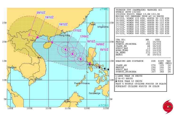 JTWC projected model of typhoon Glenda as of midnight, July 15