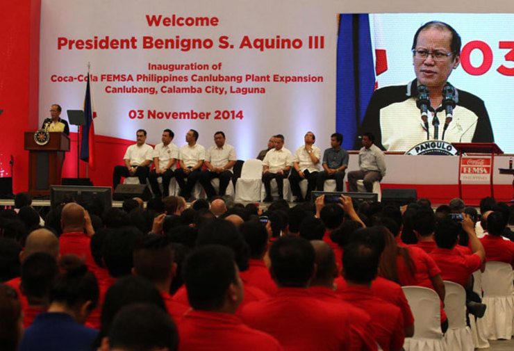 STEADY PARTNER. “Your constant presence in the Philippines shows continued investor confidence in the Philippines,” President Benigno Aquino III says in his keynote address at the inauguration of the Coca-Cola FEMSA Philippines Canlubang plant expansion, Monday, November 3, 2014. Photo by Gil Nartea / Malacañang Photo Bureau