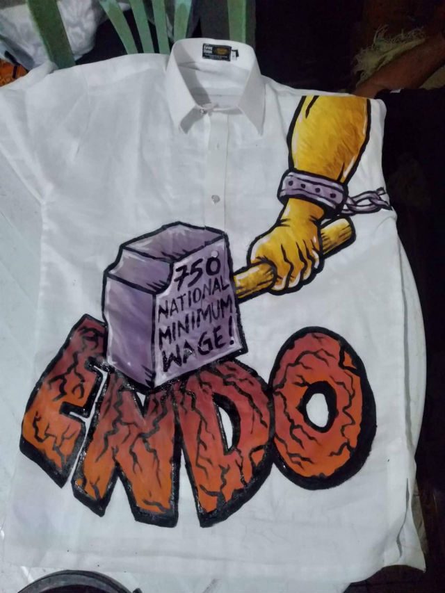 NEVER WORN. Ferdinand Gaite could not wear his anti-endo barong to Duterte's SONA. Photo from Makabayan  