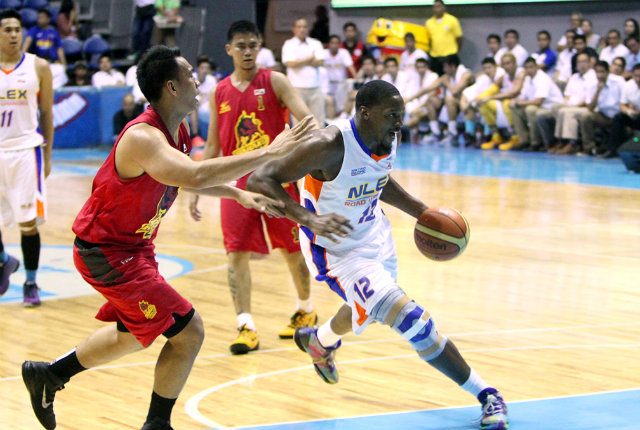 NLEX import Al Thornton (12), seen here driving to the basket, says he had an off night (7/23 FGs) but admits Mercado's defense also affected his performance. Photo by Nuki Sabio/PBA Images 