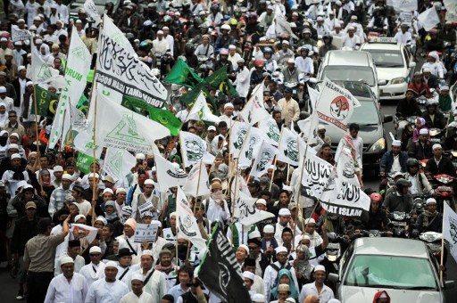 NO TO NON-MUSLIMS. Members of the Islamic Defenders Front (FPI) protesting in Jakarta in March 2011. File photo by AFP