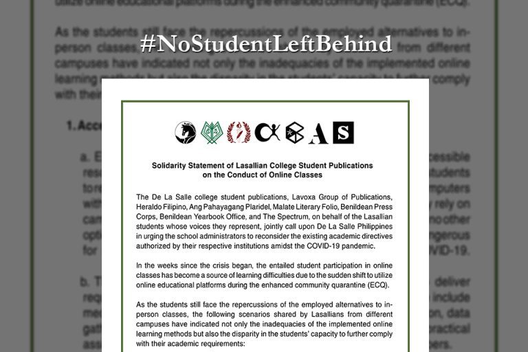 La Salle student publications echo calls to suspend online classes