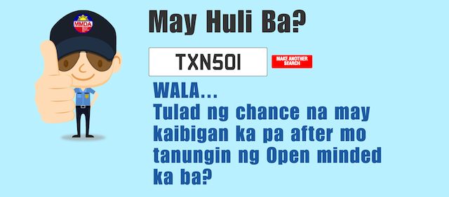 CHEEKY LINES. If there are no results, the MMDA website will come up with amusing lines. Photo from MayHuliBa.com  