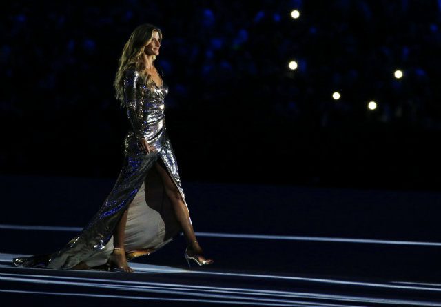 Brazilian model Gisele Bundchen walks across the stage at the Opening Ceremony of the Rio 2016 Olympic Games. Photo by Sergey Ilnitsky/EPA 