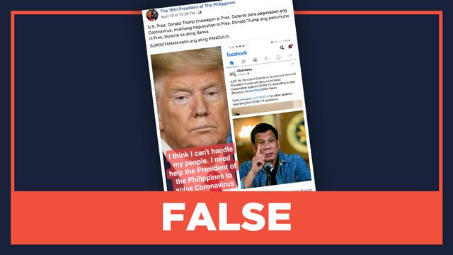 FALSE: Trump says he ‘can’t handle’ Americans, asks Duterte for help