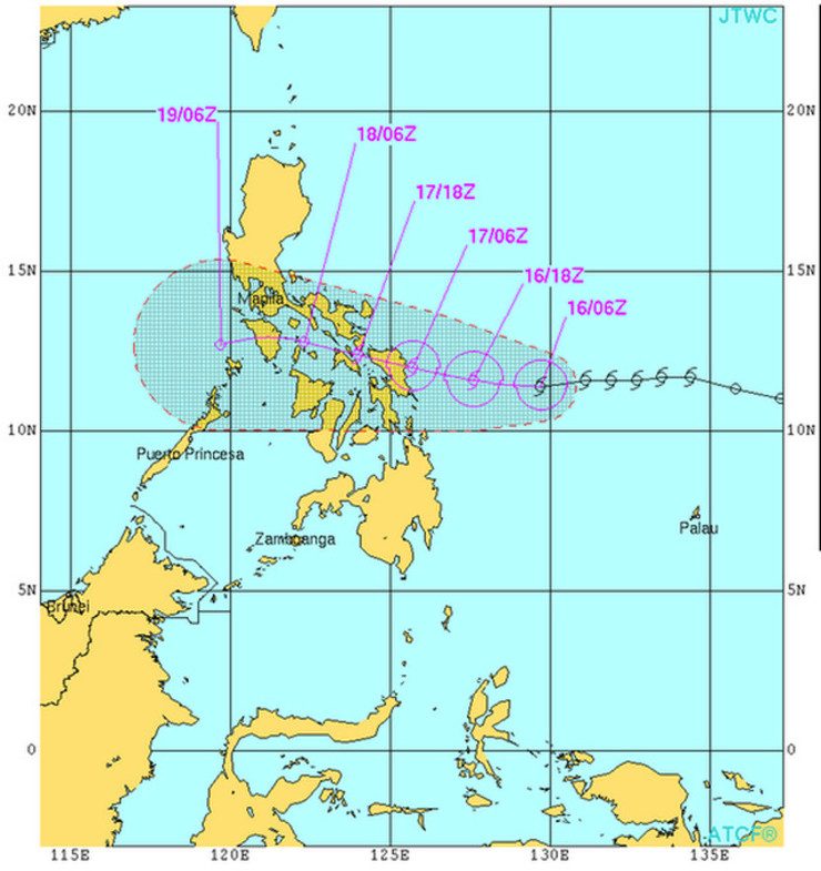 WESTWARD. This is the track forecasted by the US station Joint Typhoon Warning Center (JTWC)