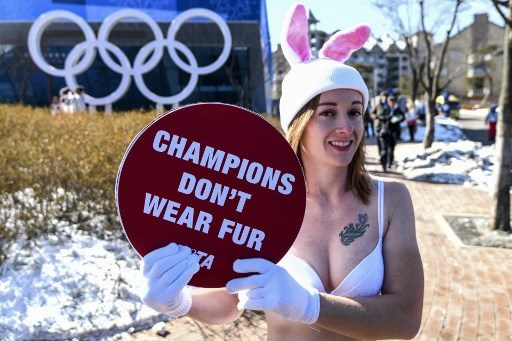 Peta’s naked ‘bunny girl’ freezes tail off in Olympic fur protest