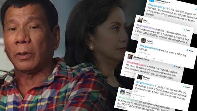 No cabinet post for Robredo? Netizens say ‘It’s Duterte’s choice,’ ‘unprofessional’