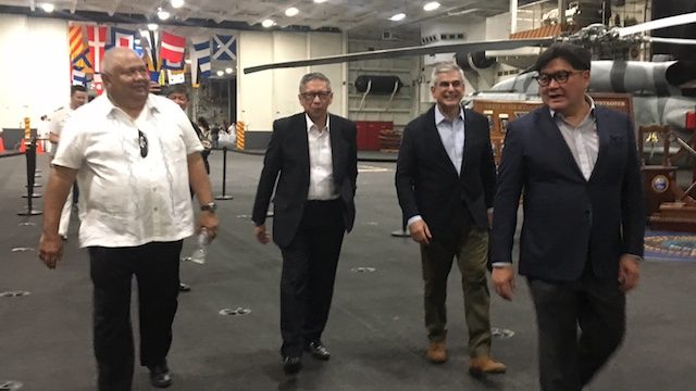 VIP GUESTS. Executive Secretary Salvador Medialdea and business tycoon Jaime Zobel de Ayala are among the guests during the reception aboard USS Theodore Roosevelt 