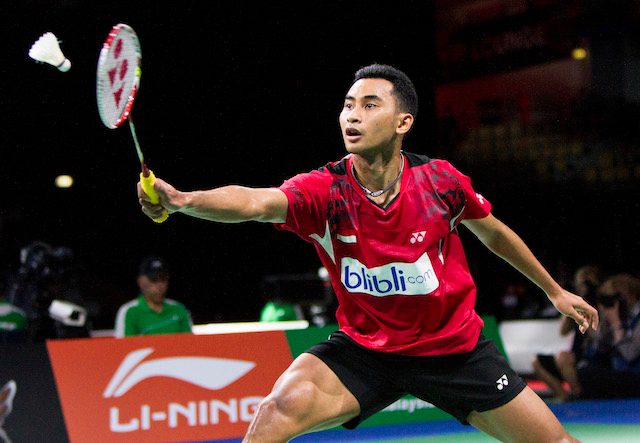 Tommy Sugiarto in action during their men's single quarterfinal match of the 2014 BWF World Badminton championships in Copenhagen in August 2014. Photo by EPA 