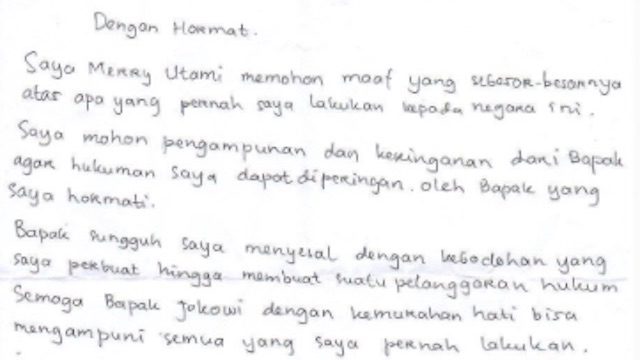 PERMOHONAN PRIBADI. Merry Utami menulis surat pribadi kepada Presiden Jokowi untuk meminta grasi. Foto dari Rappler
 