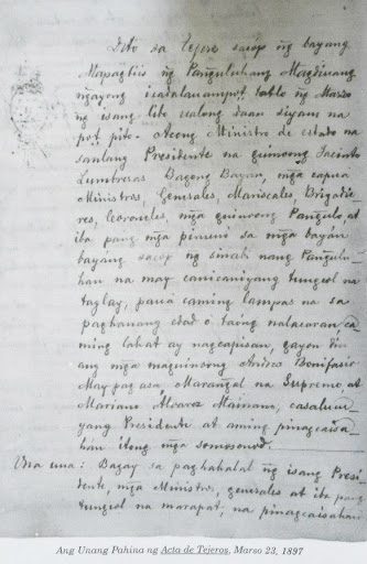 ACTA DE TEJEROS. The first page of Bonifacio's Acta de Tejeros. Photo from Presidential Museum and Library 