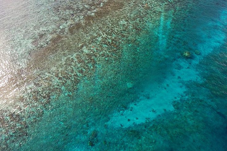 GROUNDING SCAR. F/V Min Long Yu as seen from the air. The prominent white patch has been nicknamed the ‘Highway of Death’ and is almost devoid of corals. Photo by the ARRAS Team