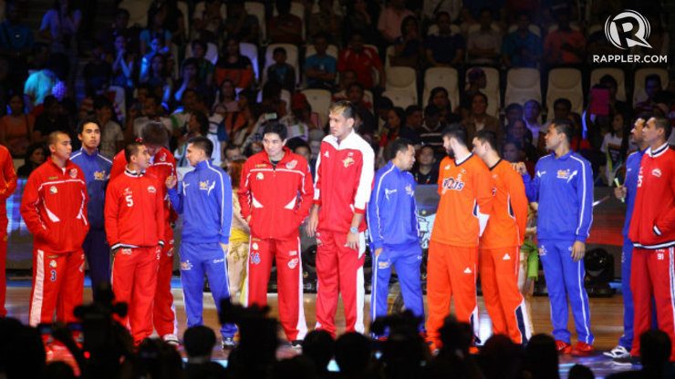 Members of the Gilas Pilipinas team are honored at half court. Photo by Josh Albelda