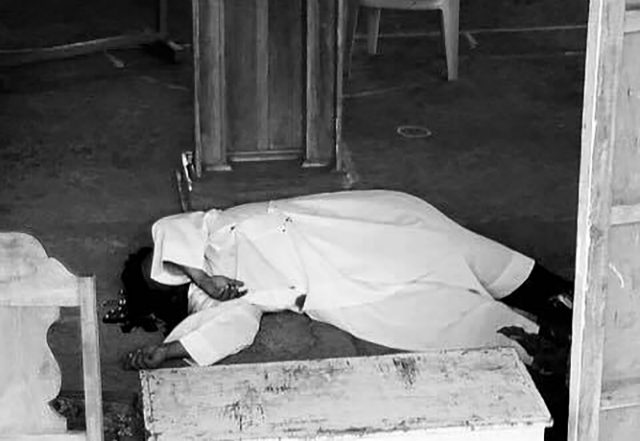 SHOT DEAD. Father Mark Ventura is killed by unidentified assailants after Sunday Mass on April 29, 2018. Photo courtesy of Gattaran Youth  