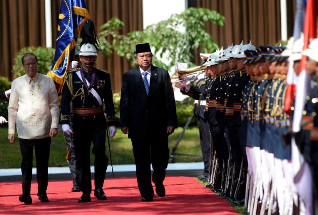 Then Indonesian president Susilo Bambang Yudhoyono in Malacañang in May 2014. File photo by AFP 