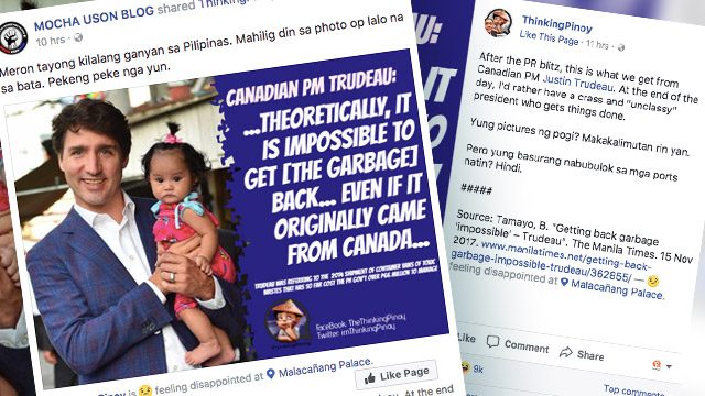 Mocha Uson shares graphic on Facebook misquoting Trudeau