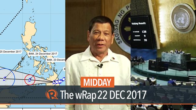 Tropical storm Vinta, Duterte’s Christmas message, PH abstains in UN vote | Midday wRap