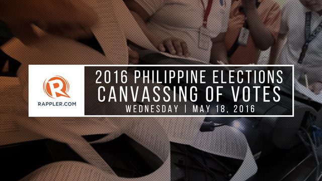 WATCH: Canvassing of votes, 2016 Philippine elections, May 18