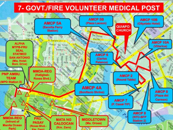 A map of advanced medical posts manned by volunteer groups provided by the Department of Health. 