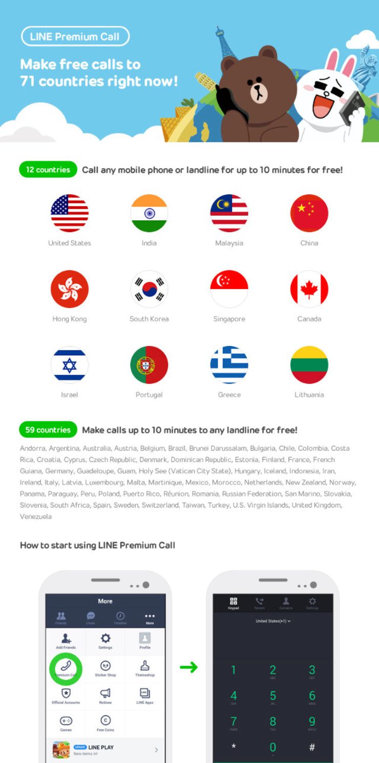 LINE Premium Call offers 10-minute free call to 71 countries