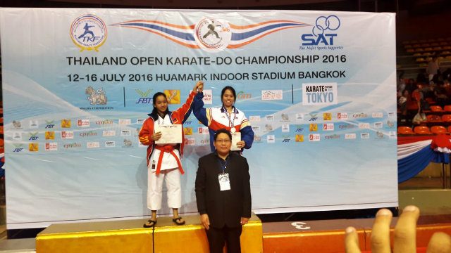 PODIUM FINISH. A Filipino athlete at the podium. Photo from the Philippine Karatedo Federation  