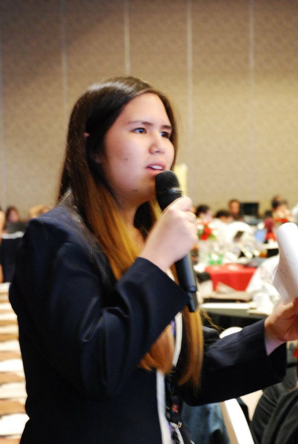 LEADERSHIP. At the 10th AFLB Summit in Cebu, student leader Carla Bayquen asks one of the Aboitiz executives about leading with purpose. Photo by AFLBS  