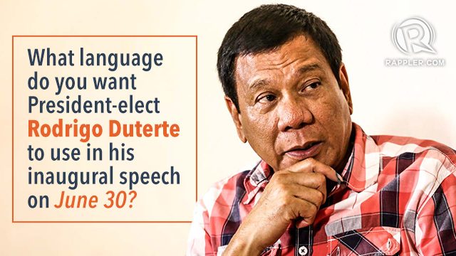 What language should Duterte use in his inaugural speech?
