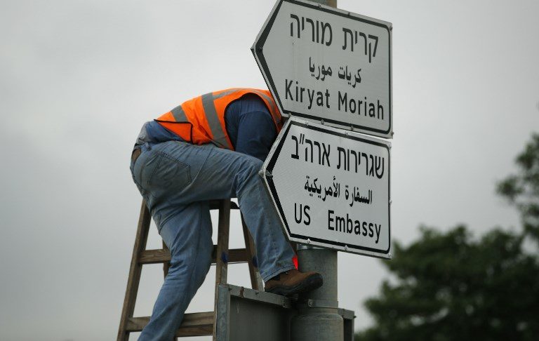 First signs go up for U.S. embassy in Jerusalem