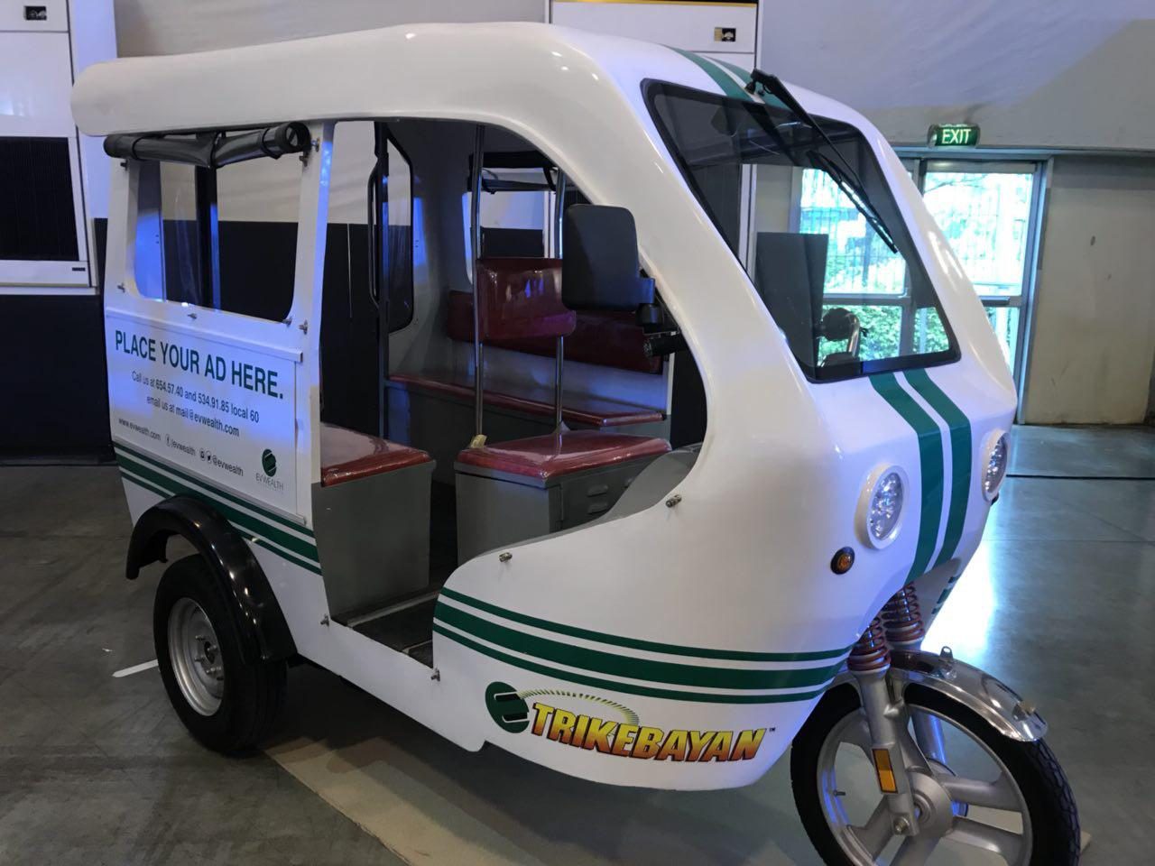 MORE. EVWealth's electric tricycle called E-Trike Bayan can fit up to 6 passengers, more than the average tricycle which can fit 4 passengers. 