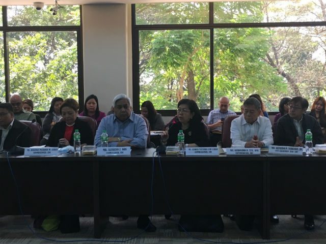 BARRED FROM THE PROBE? ERC commissioners Josefina Asirit, Alfredo Non, Gloria Yap-Taruc, and Geronimo Sta Ana testifying in front of congressmen on February 7, 2017. Photo by Mara Cepeda/Rappler  