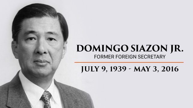 Ex-foreign secretary Domingo Siazon Jr dies