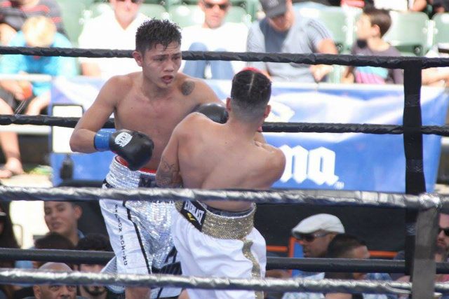 Sonsona lands a left cross on Arrellano, who showed why he's never been in knocked out in his career. Photo by Jhay Oh Otamias/Rappler 