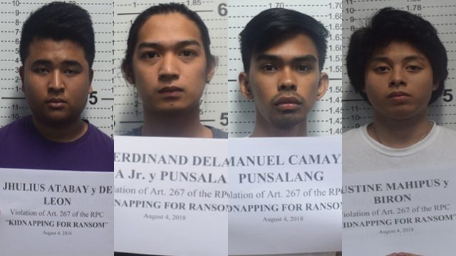 YOUNG SUSPECTS. These students are detained for the kidnapping of a 19-year-old Letran student. PNP photos 