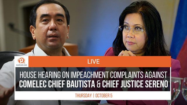 LIVE: House hearing on the impeachment complaints vs Comelec chief Bautista, CJ Sereno