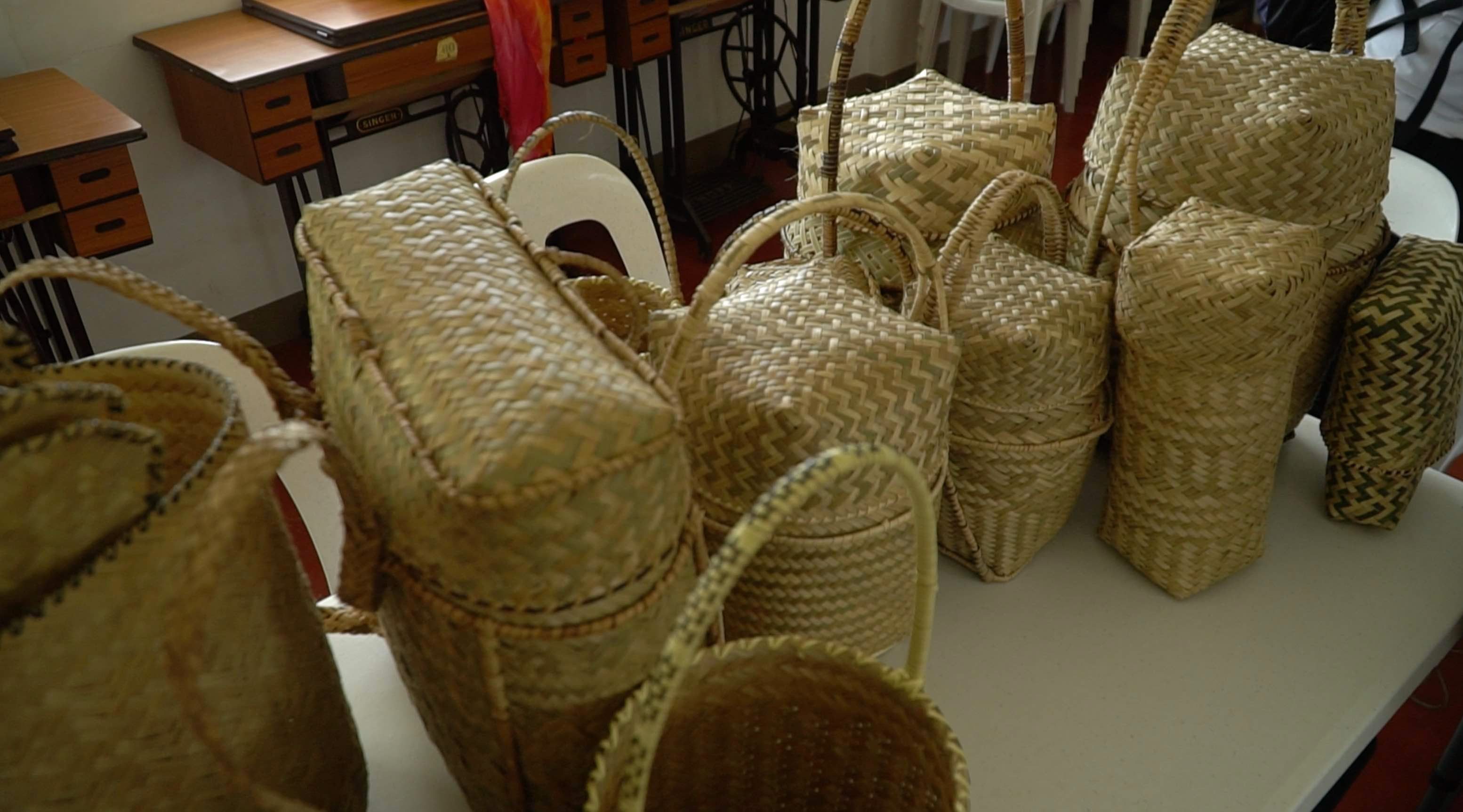 BASKETS. Some of the woven baskets and bags made by Matigsalug women. 