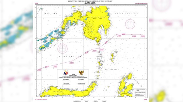 MARITIME BOUNDARY DEAL. The map shows the exclusive economic zone boundary between the Philippines and Indonesia. Photo from the Department of Foreign Affairs 