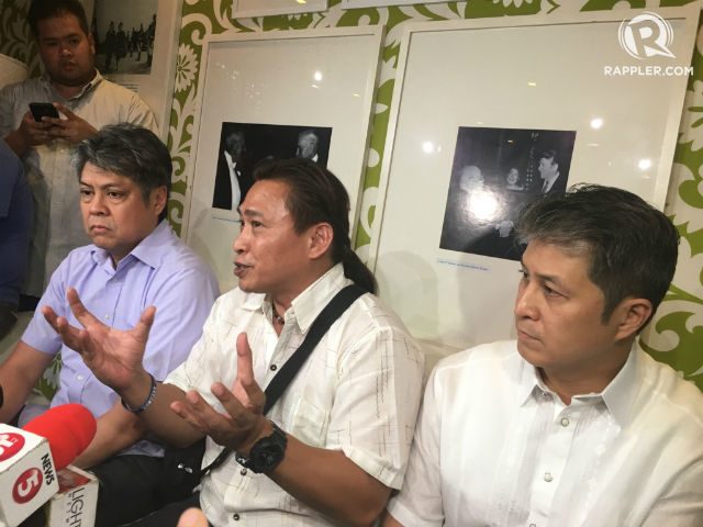PARTY DISCUSSIONS. LP president and Senator Francis Pangilinan, Baguilat, and Belmonte face the media after a closed-door party meeting on February 28, 2017. File photo by Mara Cepeda/Rappler 