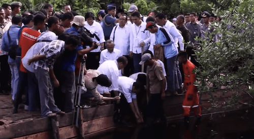Presiden Jokowi memasang sekat kanal di sebuah sungai di Riau, pada 27 November 2014. Foto screengrab dari YouTube Greenpeace Indonesia 