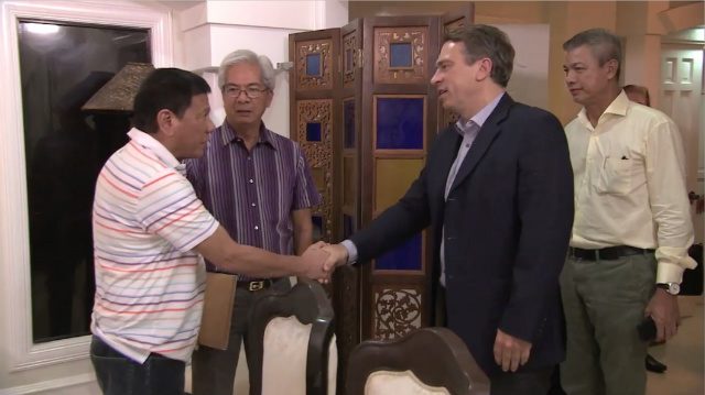 GERMAN ENVOY. German Ambassador Thomas Ossowski visits Philippine President-elect Rodrigo Duterte in Davao City on June 13, 2016. Screen grab from RTVM 