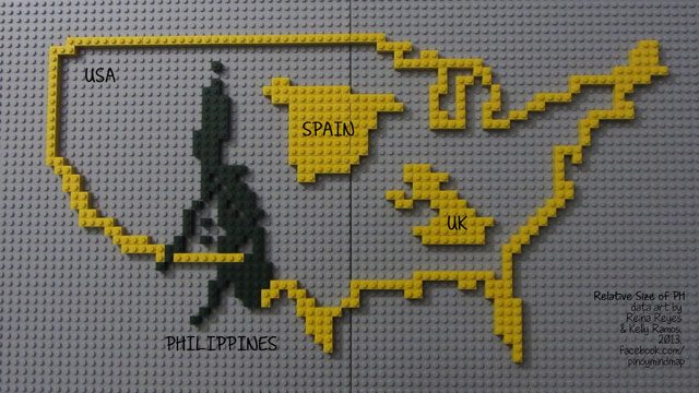 LEGO MAP. The size of the Philippines is compared to that of other countries. 