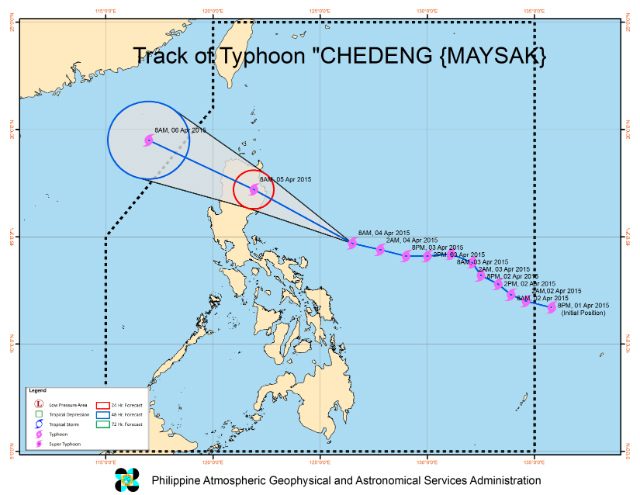 Track of Typhoon Chedeng as of 8 am Saturday, April 4. Image courtesy of PAGASA 