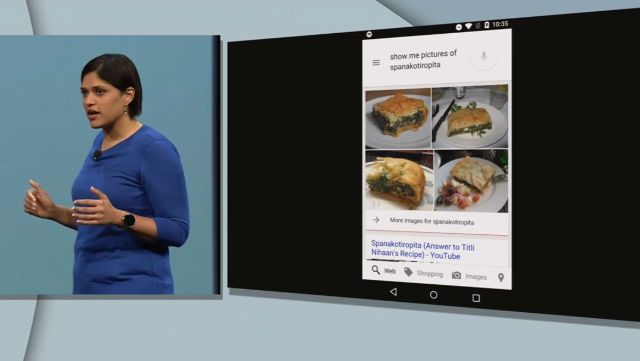 GOOGLE NOW. Aparna Chennapragada discusses Google Now. Screen shot from Live stream. 
